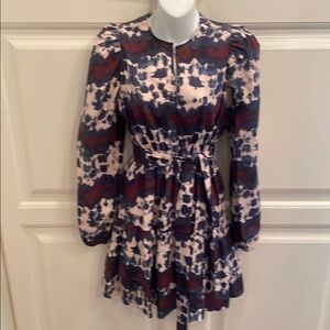 Marie Oliver tie dye belted tiered ruffle mini dress sz xxs